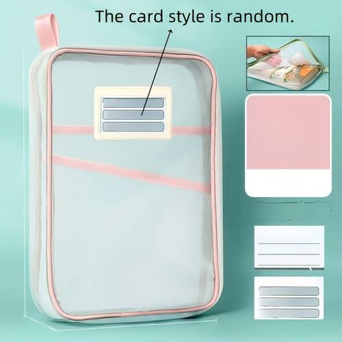 1 a4 zipper file bag durable nylon file storage with three thick gauze transparent exam papers books and office supplies storage bag compact and lightweight design with sturdy handle ideal for students and professionals