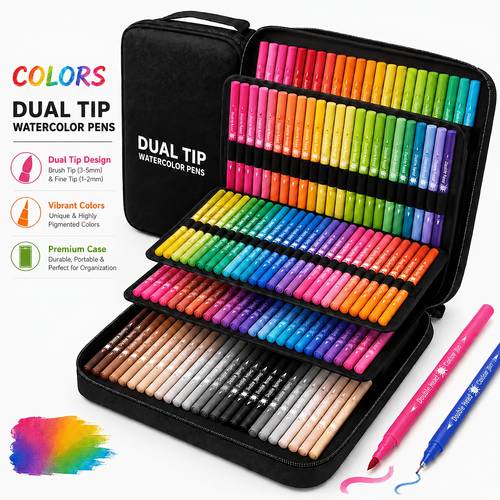 double ended brush and fine tip watercolor pens vivid hues smooth writing coloring fade resistant long
