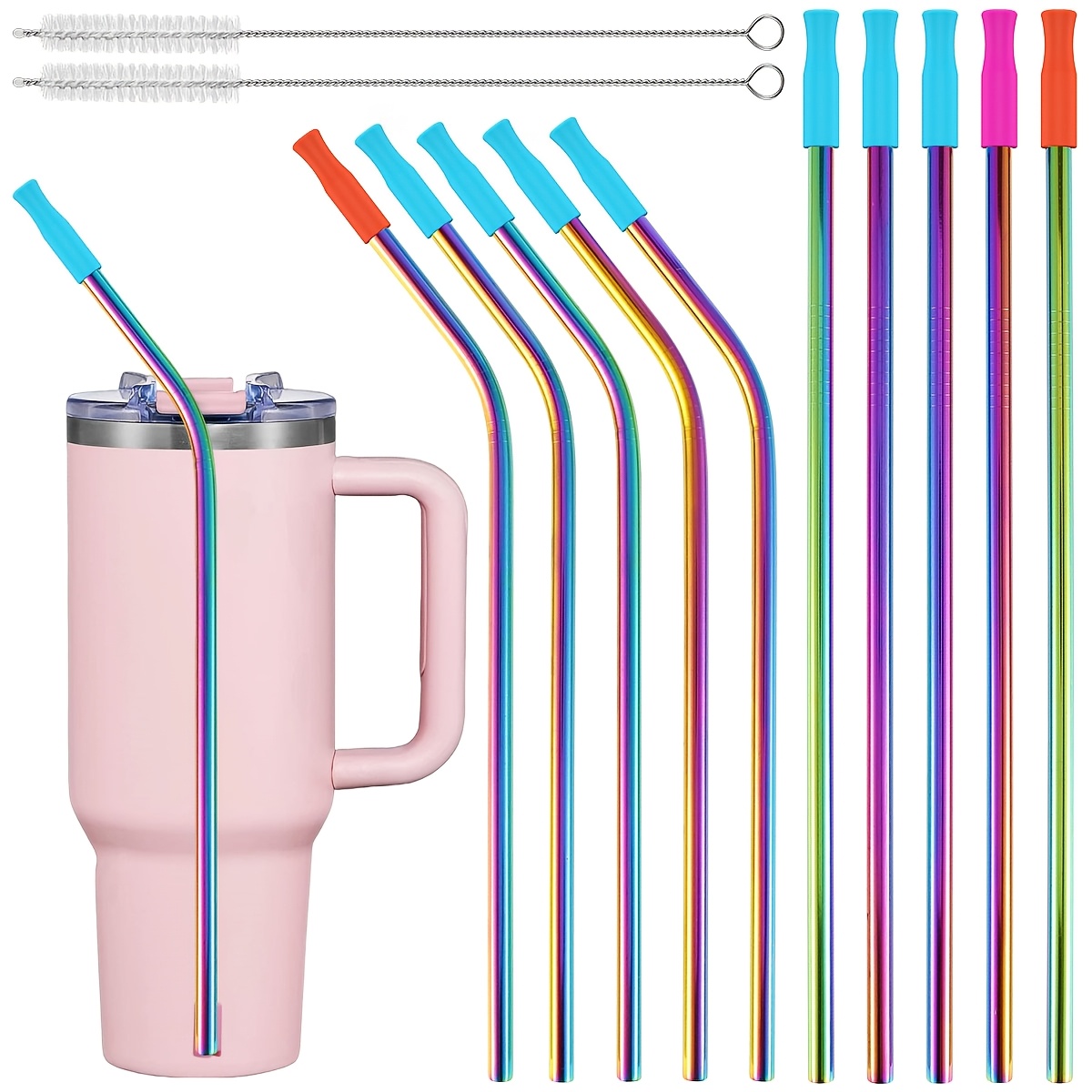 

10pcs, Reusable Stainless Steel Straws, Beverage Straws, Fit For 16 And 20 Oz Tumbler Cups Curved Straws, Coffee, Milk Tea, And Outdoor Camping, Valentine's Day Gift