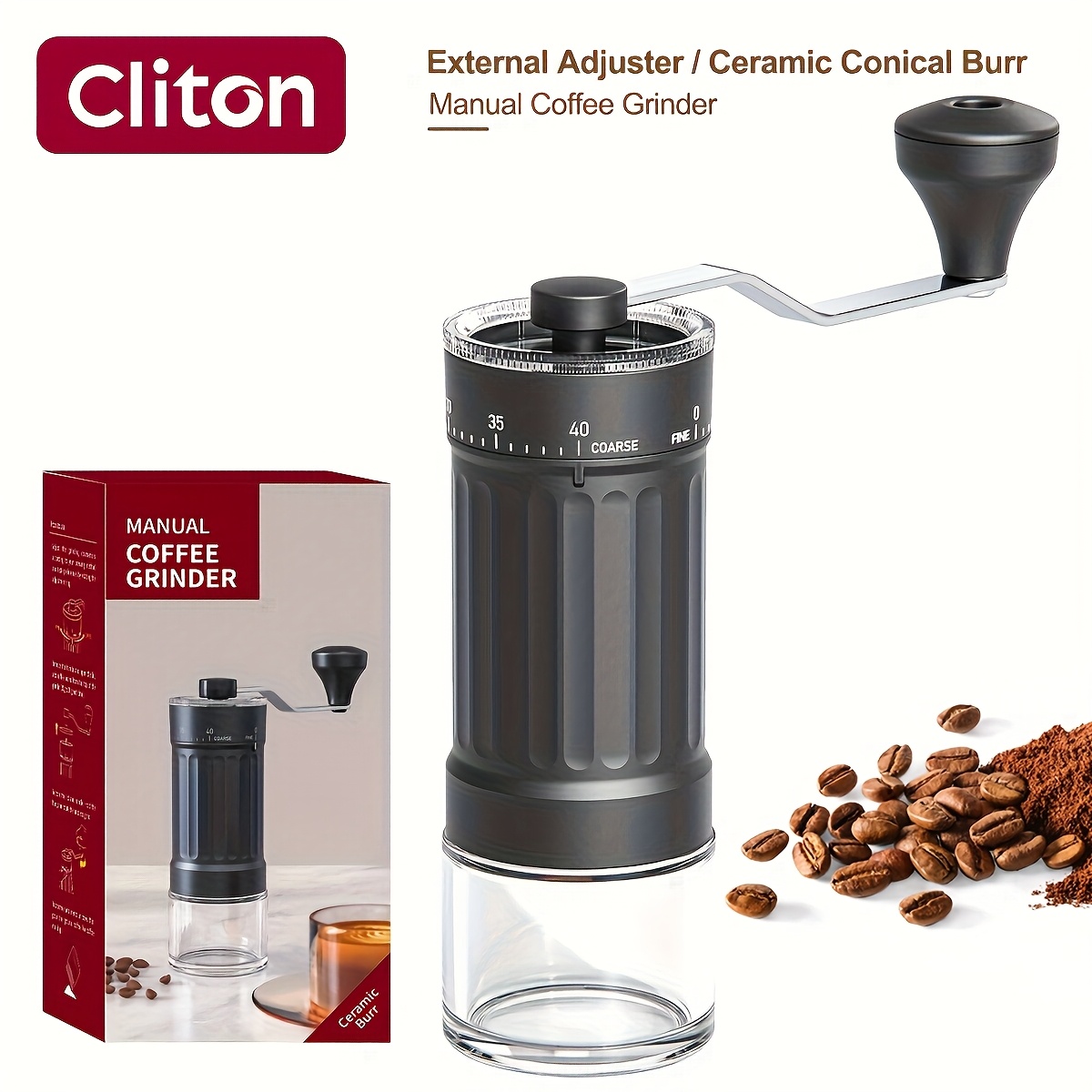 Image of Cliton Grinder With 40 Adjustable Settings - Portable Cordless Conical Burr, 35g Capacity, Washable Container, Ideal For , Espresso, Pour Over, , Pots, Coffee Grinder For Home Use, , Durable Plastic