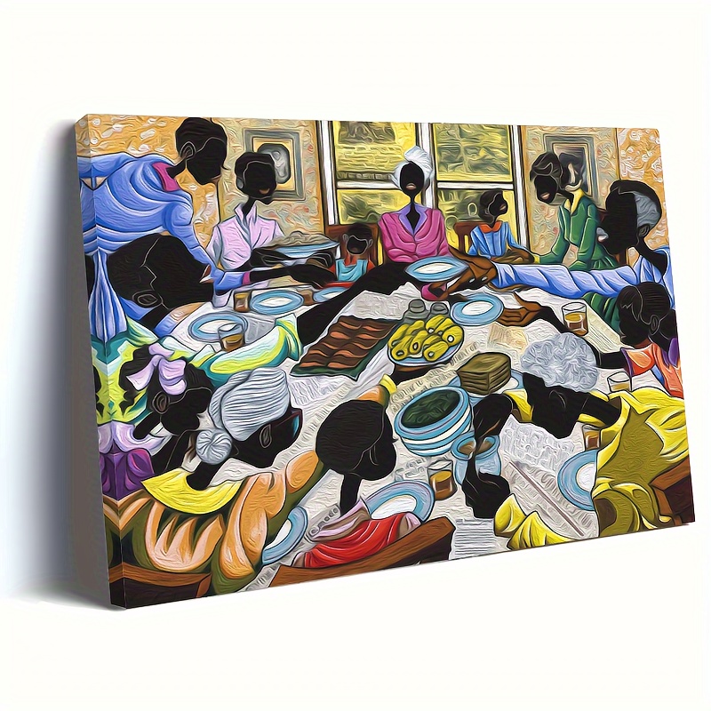 

African Gathering Canvas Painting With Wooden Frame, Wall Art Print For Home Decor, Ready To Hang, Perfect Festival Gift