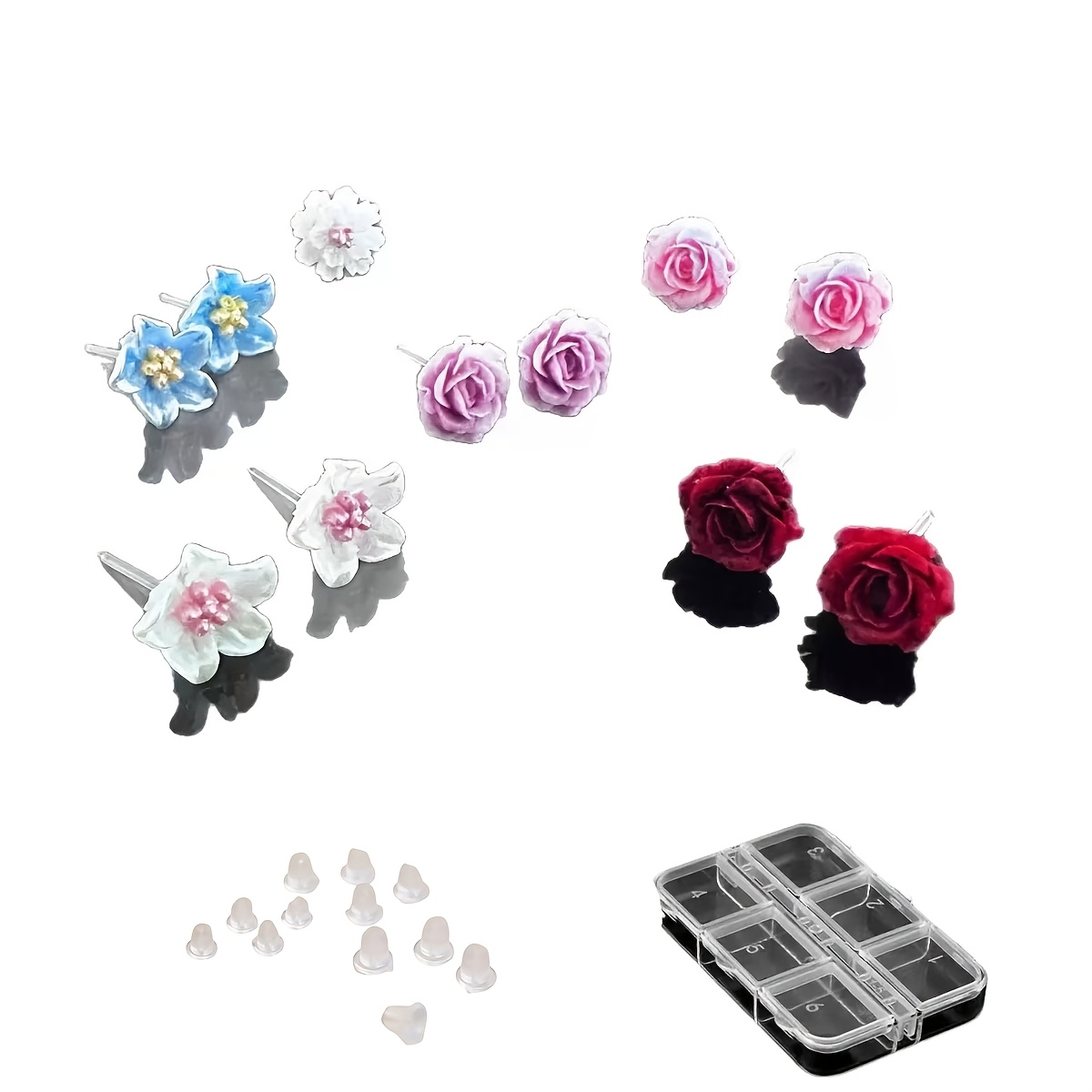 12pcs Resin Stud Earrings Set with Exquisite Ear Jewelry Box