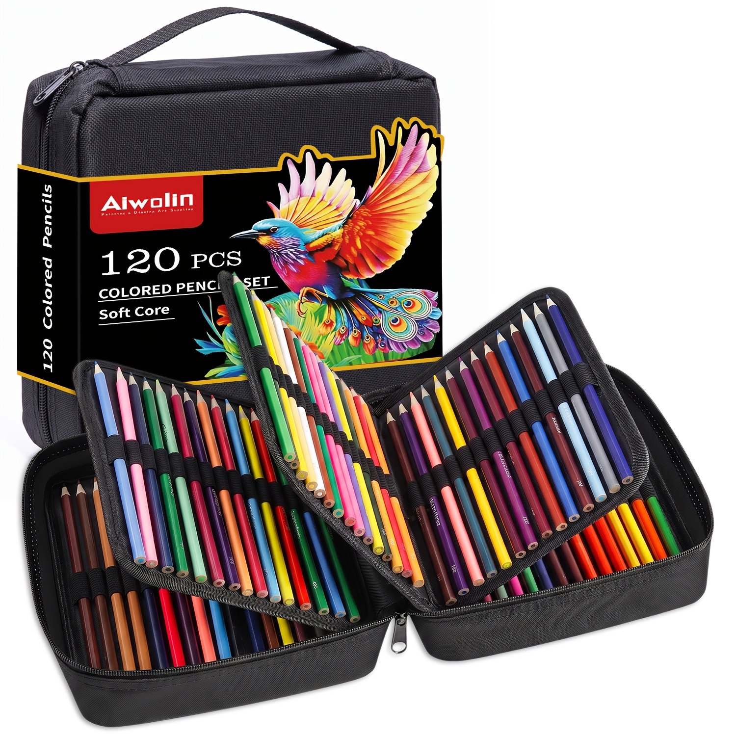 Image of 120 Colored Pencils Zipper Case Set, Colored Leads For Artists, Professionals And Colorists, In Neat, Strong Carry-anywhere Zipper Case, Portable Case, For Professional Artistic Use (black)