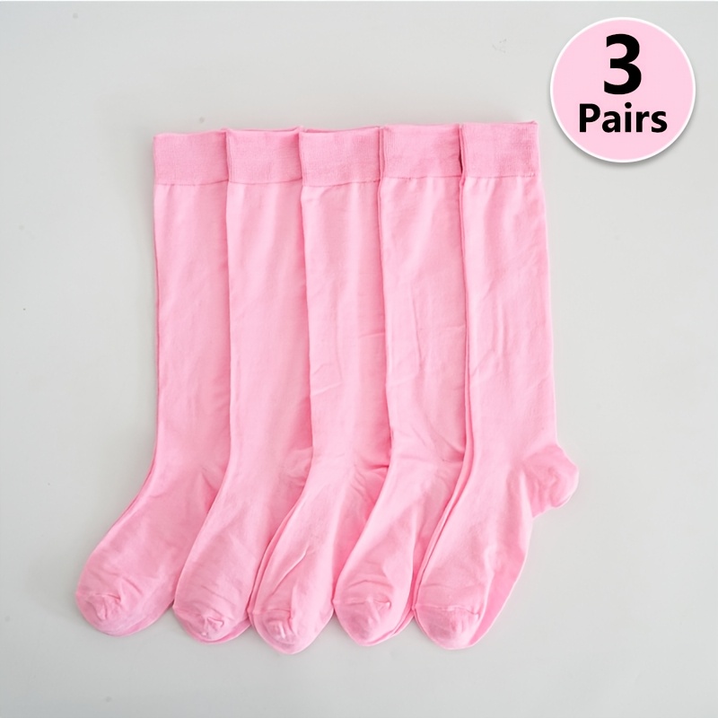 TEMU 3-pair Men's Thin Pink Calf & Knee-high Socks - Breathable Sweat-absorbent Athletic & Casual Suitable For, Gym, Casual Attire - Soft Solid Color