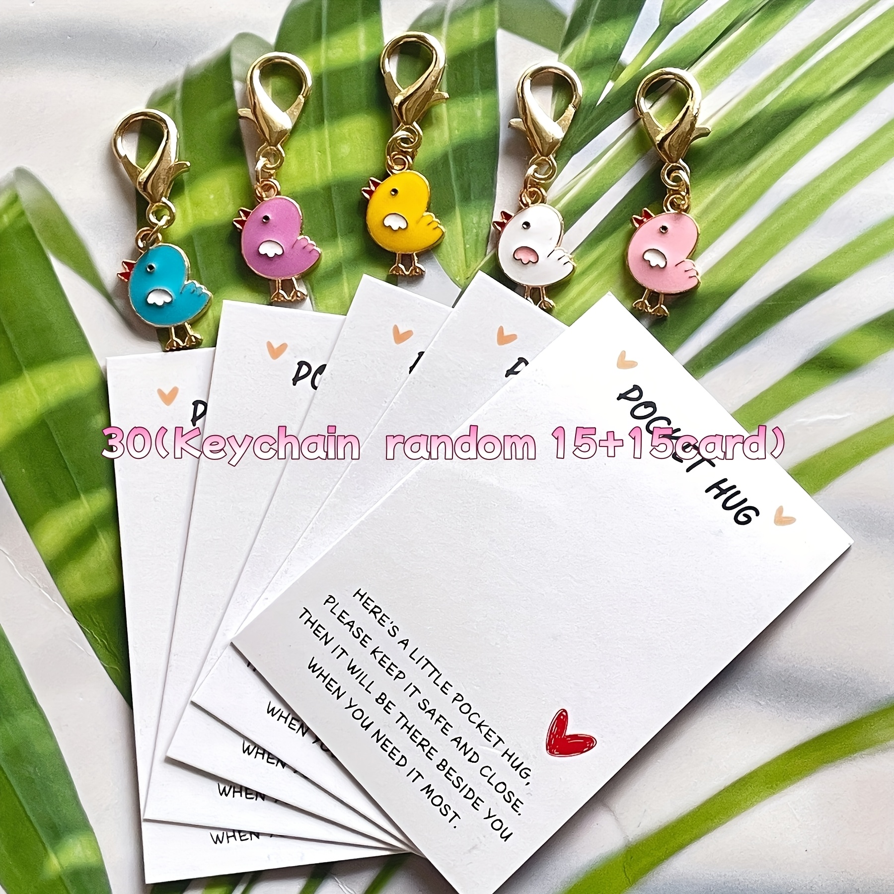 TEMU Set di portachiavi a forma di in colori misti, 30 pezzi (assortimento casuale), 15 portachiavi biglietti: biglietti "Pocket Hug" per gli degli