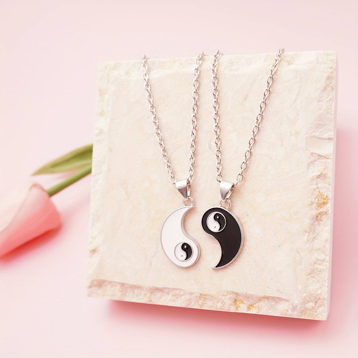 2pcs Best Friends Taichi Pendant Necklaces, Adjustable