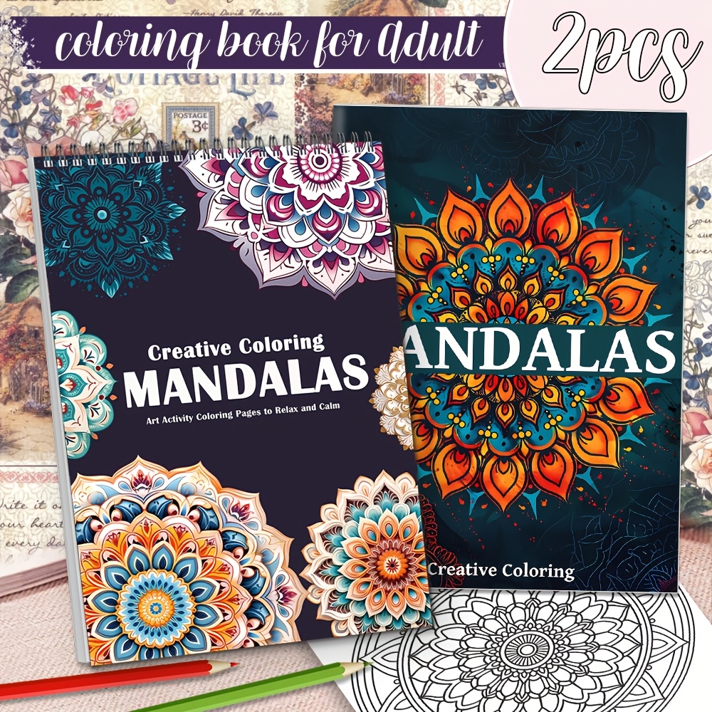 2pack floral mandalacoloring books spiral bound thick     for   meditation   gift for adults