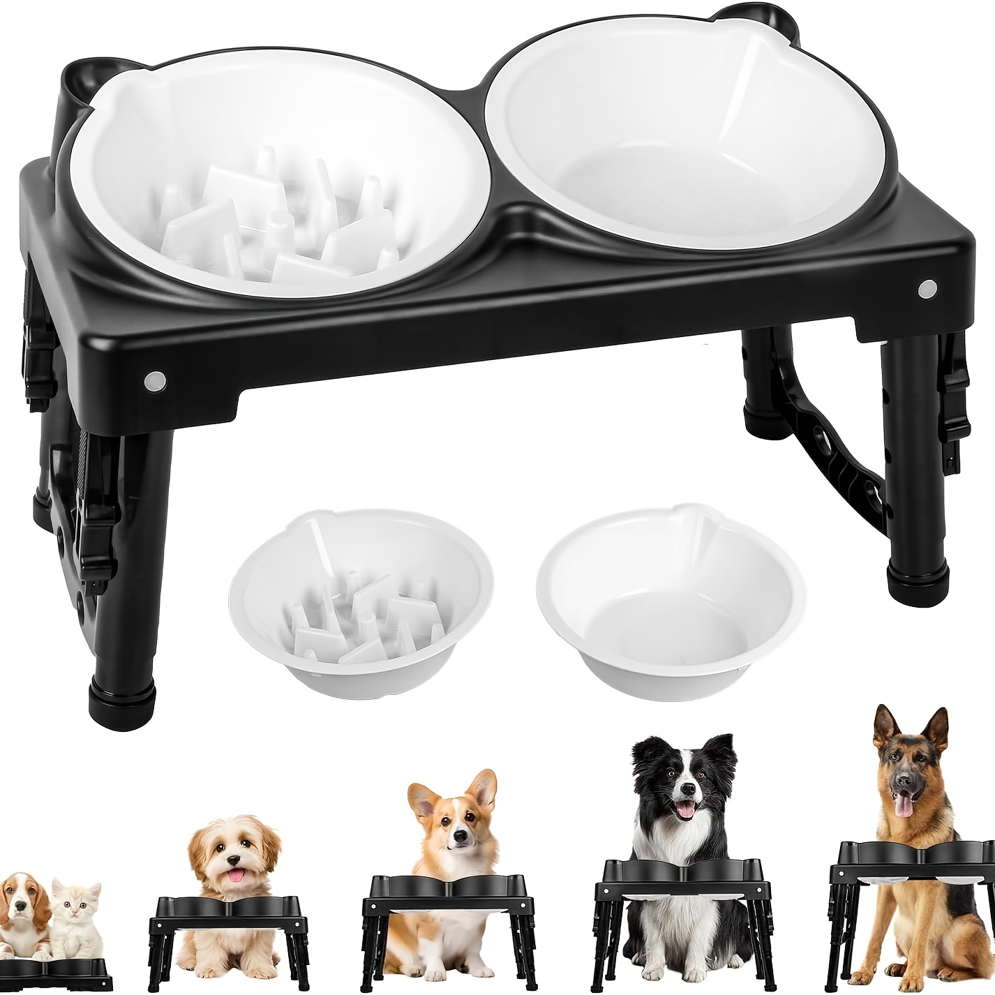 Image of Dog Bowl With Anti-drop Strap, 5-height Adjustable Feeding Station For Dogs, Suitable For Large And Medium Dogs And Pets At Home