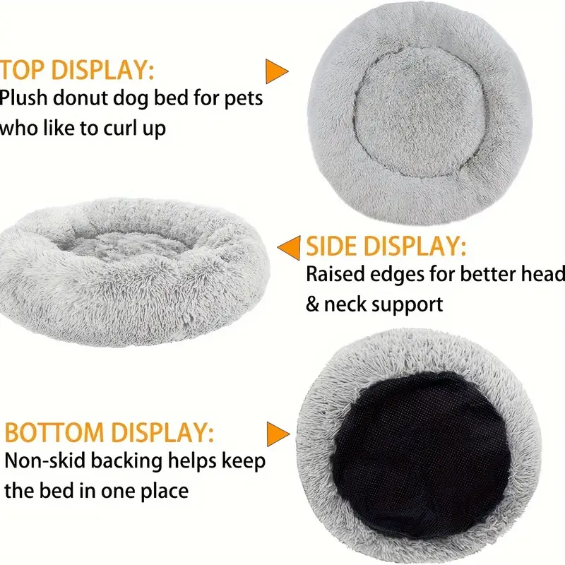 1pc cozy donut cuddler bed soft fluffy fur warming plush cushion for small medium large dogs and cats multiple sizes 15 19 23 27 31 for and relaxation dog mats for sleeping Product details 3