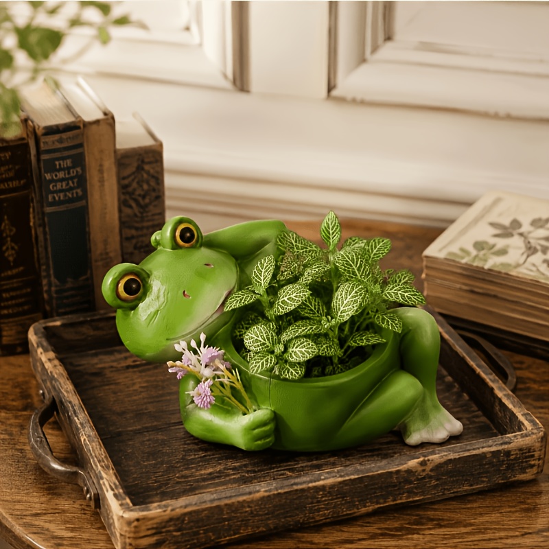 TEMU 1pc Resin Lying Frog Flowerpot, Creative Shaped Succulent Container, Desktop/balcony/courtyard Decoration, Plant Lover Gift, Christmas Halloween