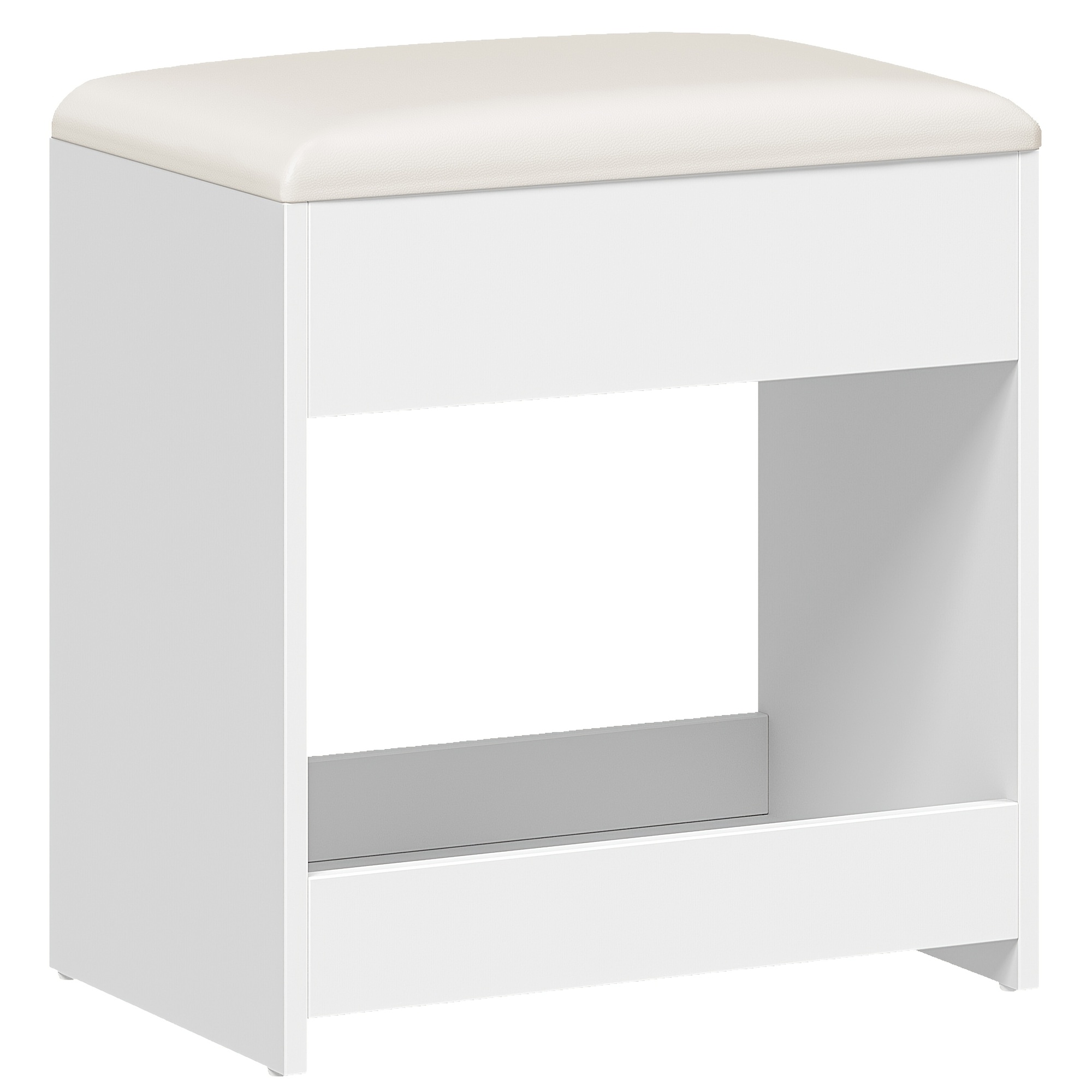 Vanity Stool With Hidden Storage, Softly Padded Makeup Stool, Vanity Chair With Non-slip Feet For Dressing Room And Bedroom, White