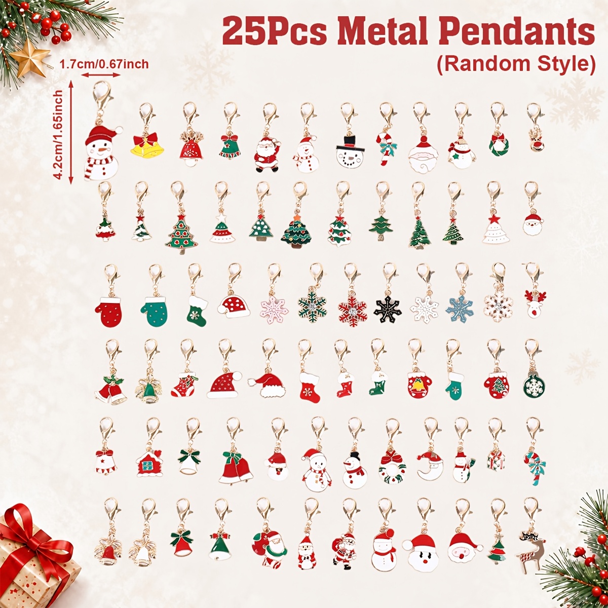 TEMU 25pcs, Random Style Christmas Metal Keychains, Christmas Tree Santa Claus Snowman Pendants, Merry Christmas Decoration, Happy New Year Supplies,