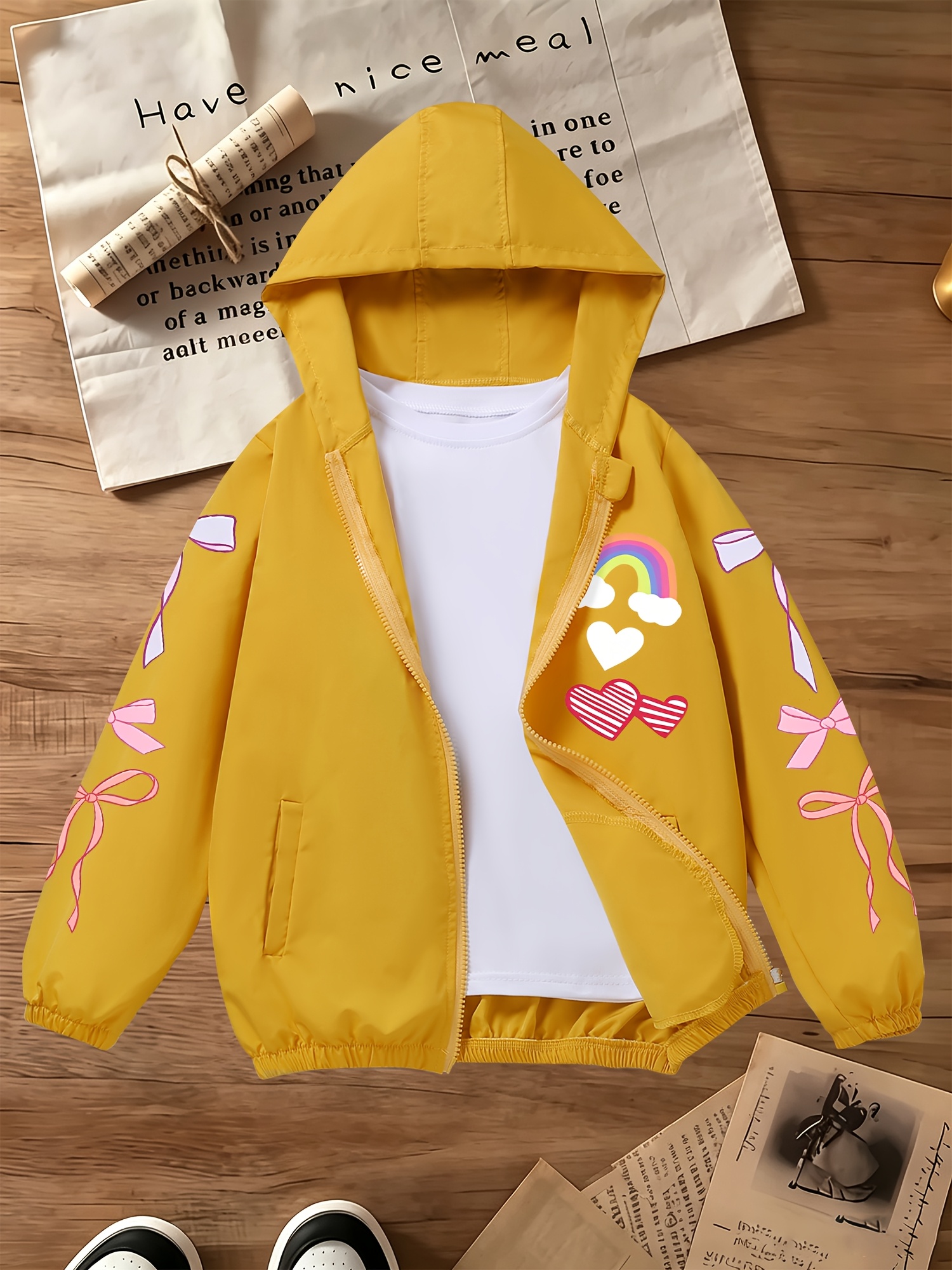 Girls' Hooded Windbreaker Jacket for Outdoor Running Training