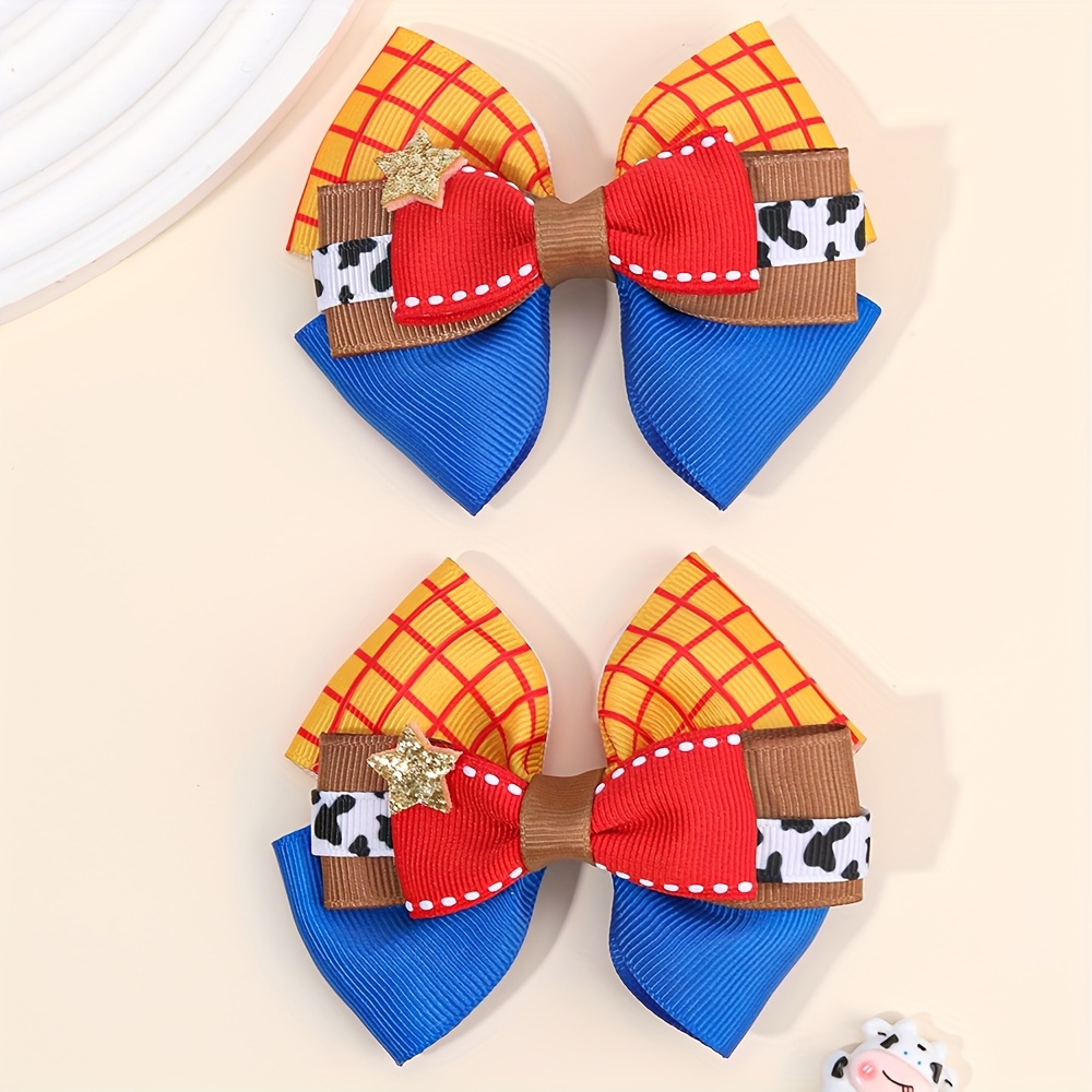 Image of 1pc/2pcs Cute Back To School Hair Bow Clips For Cow Print And Tartan Bow Hair Barrettes For Gifts Decor Bow Hair Additions For Gifts, Christmas, New Year