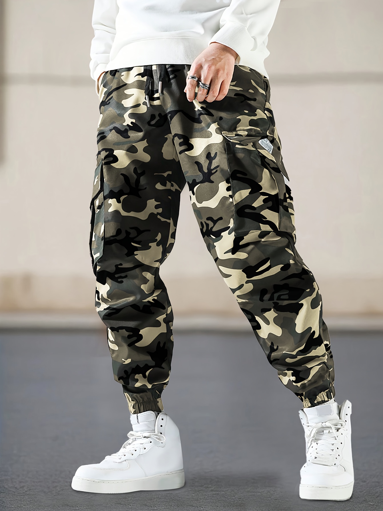 waist drawstring flap patch pocket camouflage casual fashion