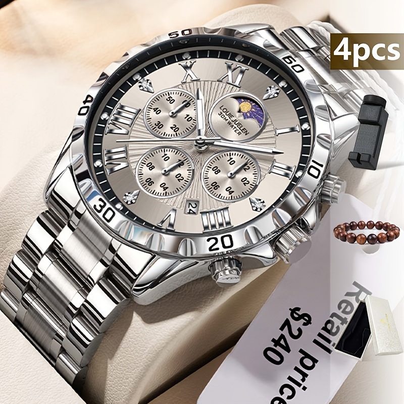 Image of 4pcs Men's Fashion Mechanical Watches Artistic Dial Perfect Gift For Valentine's Day, Easter, Father's Day, Ramadan, Birthday, Luxury Gift