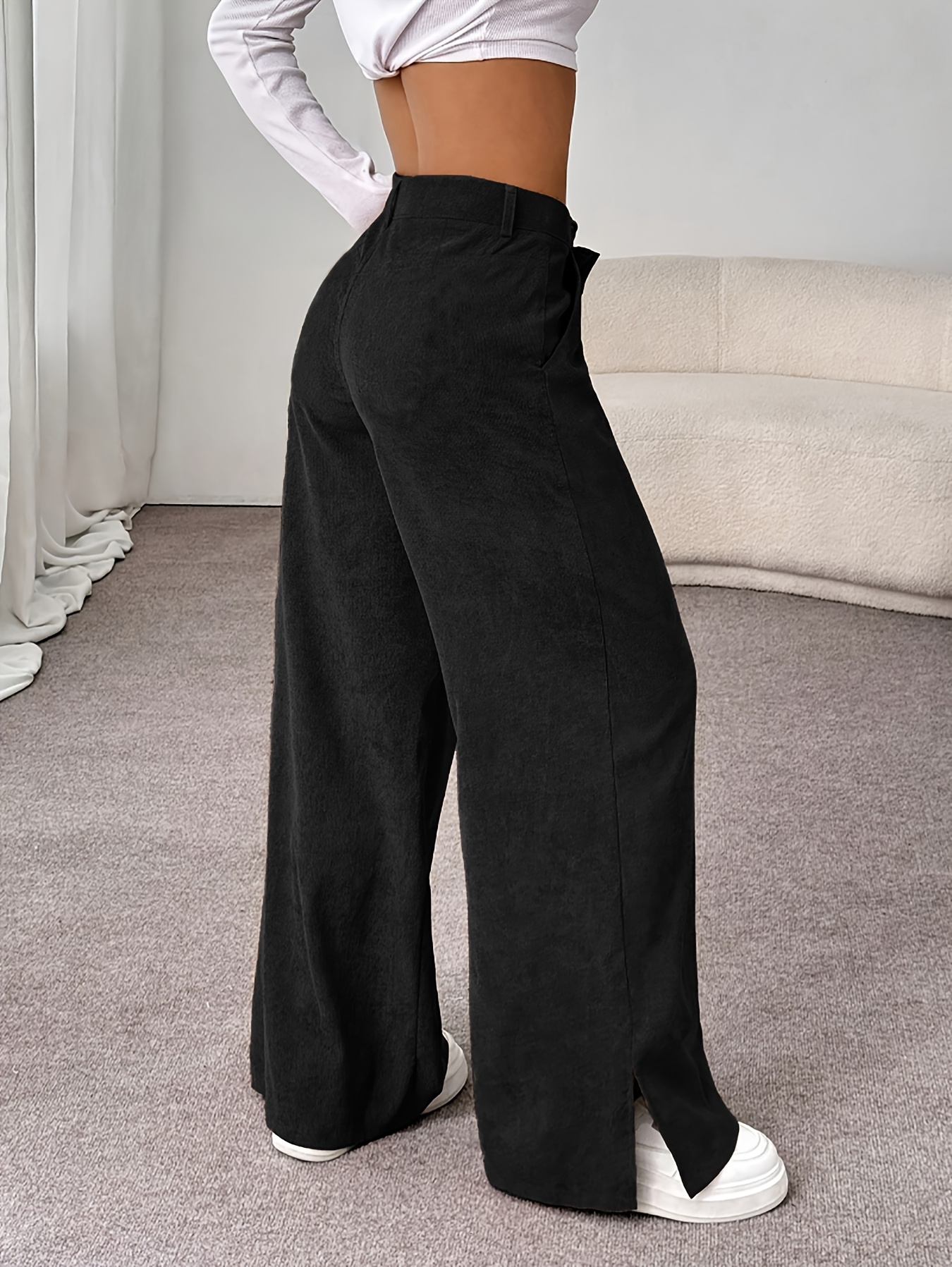 womens elegant straight leg pants   formal casual trousers high waist design   comfortable fabric stylish   machine washable ideal for travel commuting and office wear Product details 3