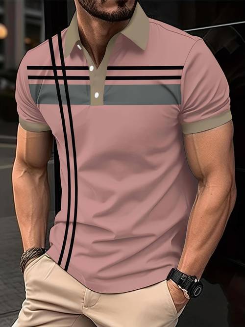 mens casual short sleeve shirt with white gray stripes breathable polyester button up outdoor activities casual attire casual attire striped polyester fabric