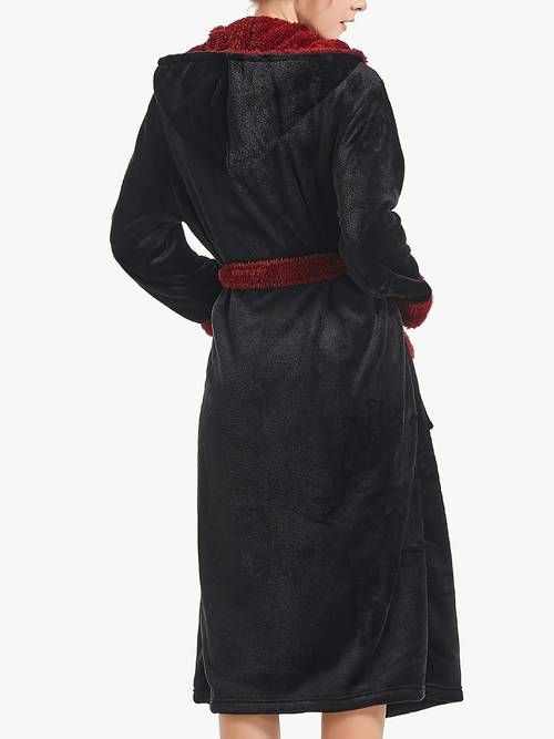plus size fall winter plush contrast color casual warm comfortable hooded home robe