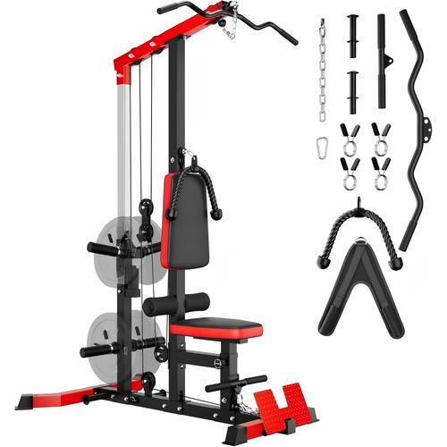 lat pulldown machine lat row cable machine with ab lat tower with cable row attachments 3 in 1 pulley stations for home gym without battery