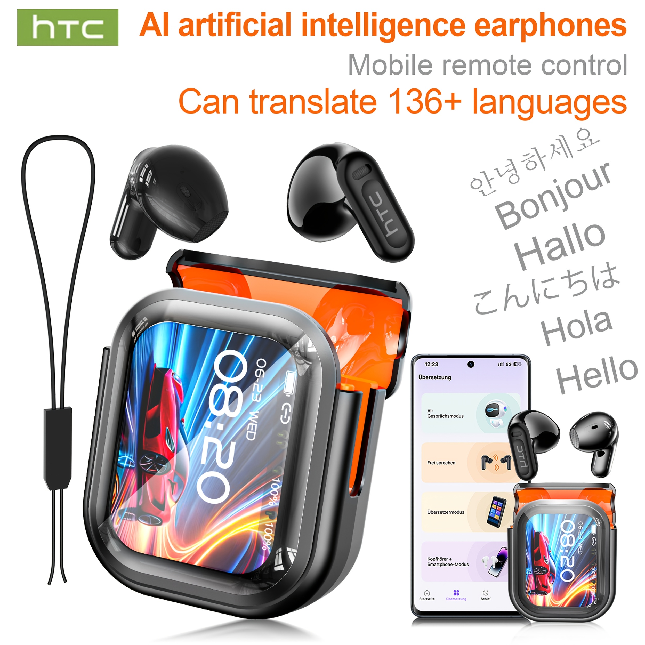 HTC NE20 AI Translation Earbuds – Real-Time 136 Language Translator Bluetooth Earbuds with LDAC HiFi Sound, Wireless Audio, Travel & Business Smart Earphones — Zaynora Luxury Marketplace