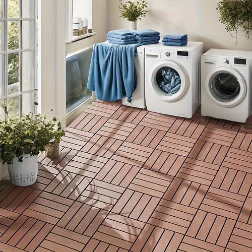 44pcs 12 x12 waterproof interlocking plastic deck tiles gray brown heat resistant slip resistant for indoor outdoor use on balcony poolside bathroom porch all weather surface