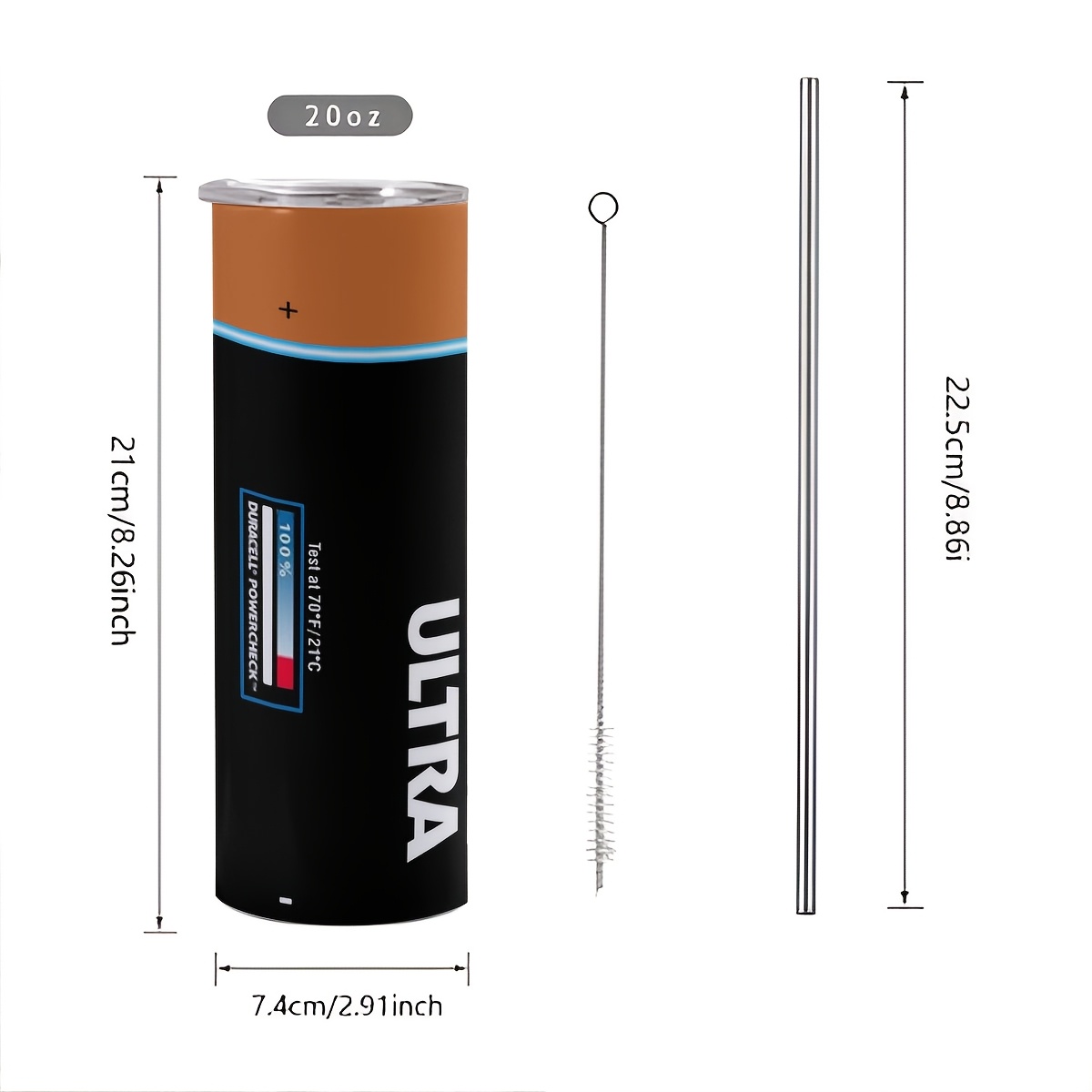 20oz Battery-Inspired Skinny Beer Tumbler with Lid & Straw - Stainless Steel Coffee Mug for Hot & Cold Drinks, Perfect Gift for Birthdays & Holidays, Best for Christmas, Perfect for Thanksgiving