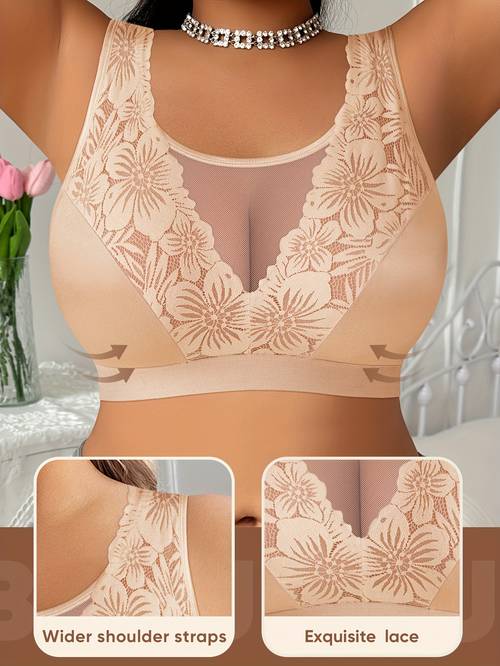 1 pack womens plus size wireless padless lace bra supportive soft and breathable comfortable everyday wear