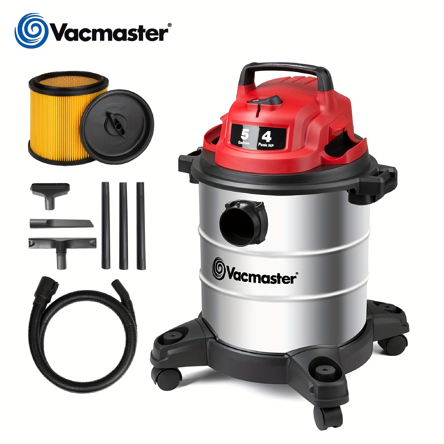 

Vacmaster Red Edition Voc508s 1101 Stainless Steel Wet Dry Shop Vacuum 5 Gallon 4 1-1/4 Inch Hose Powerful Suction With Blower Function