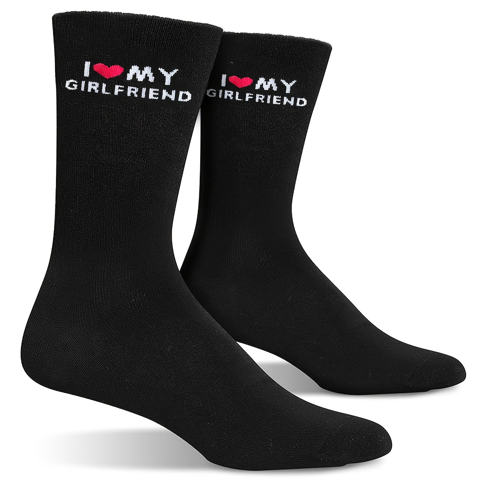 

i Love My Girlfriend" Crew Mid-calf Socks - Perfect Gift For Boyfriend On Anniversary, Birthday, Valentine's Day, And Christmas, Polyester , Knitted