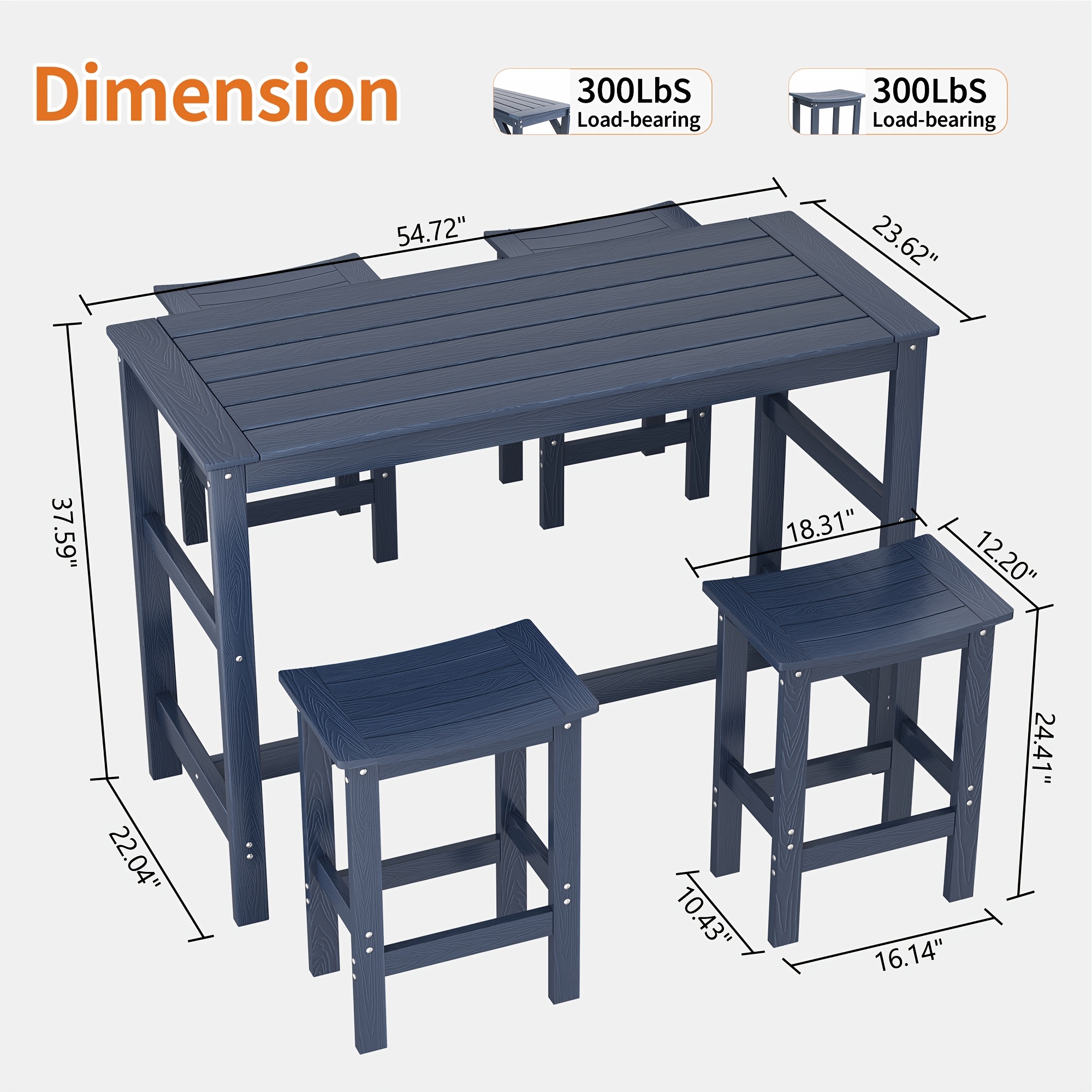 5pcs Outdoor Bar Table And 4-Chair Set, 55-Inch Rectangular High-Leg Bar Table with Stools, All-Weather Waterproof Patio Furniture, Easy to Assemble, Ideal for Patios, Balconies, Backyards, Porches, And Small Spaces