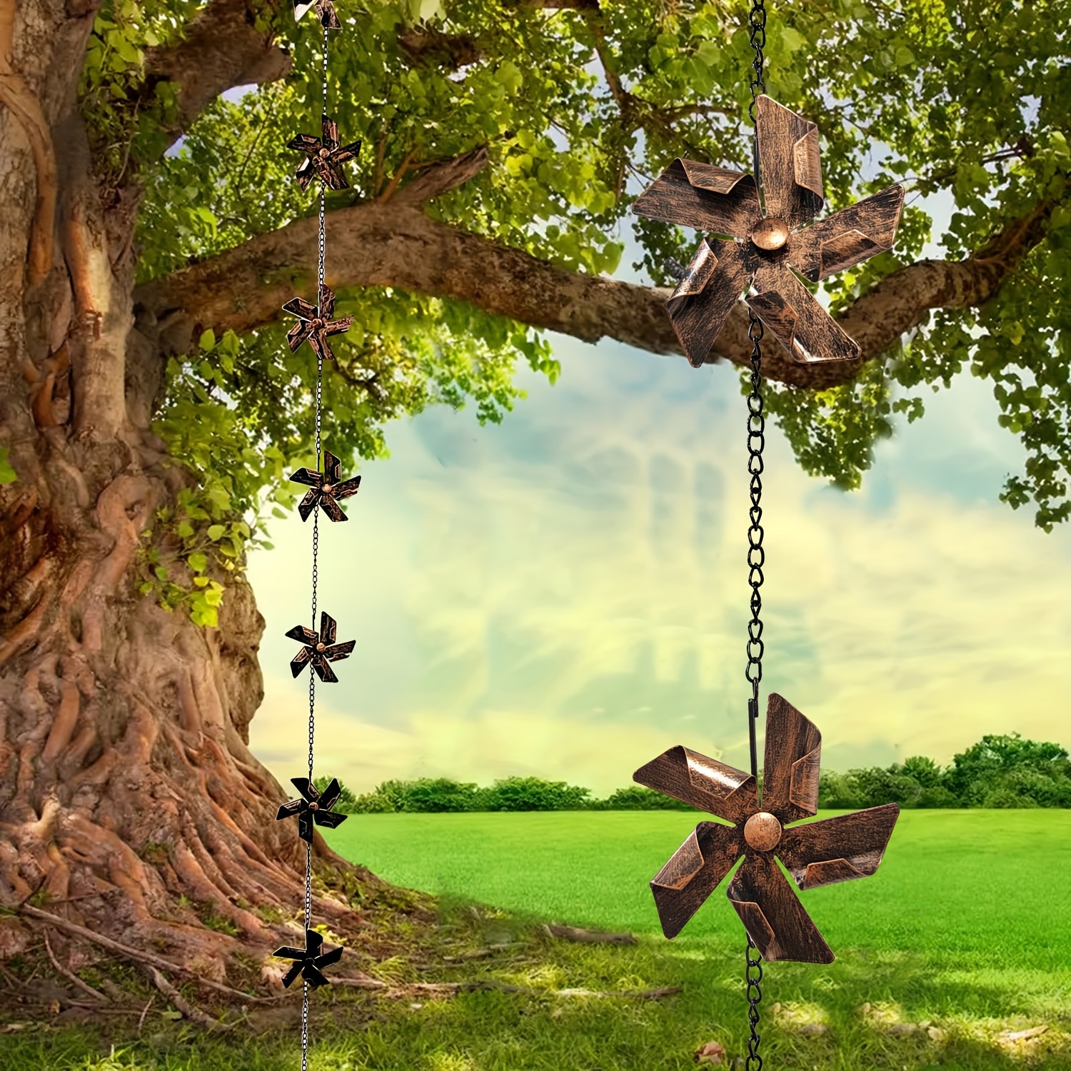 long decorative metal pinwheel rain chain 8 windmill - Temu