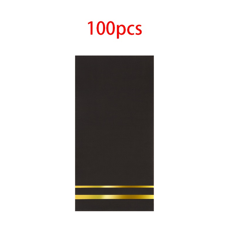 TEMU 20pcs/100pcs Long Black And Golden Napkins Black Paper Napkins Lined Paper Napkins Black Elegant Dinner Napkins Guest Napkins Hand Towels For