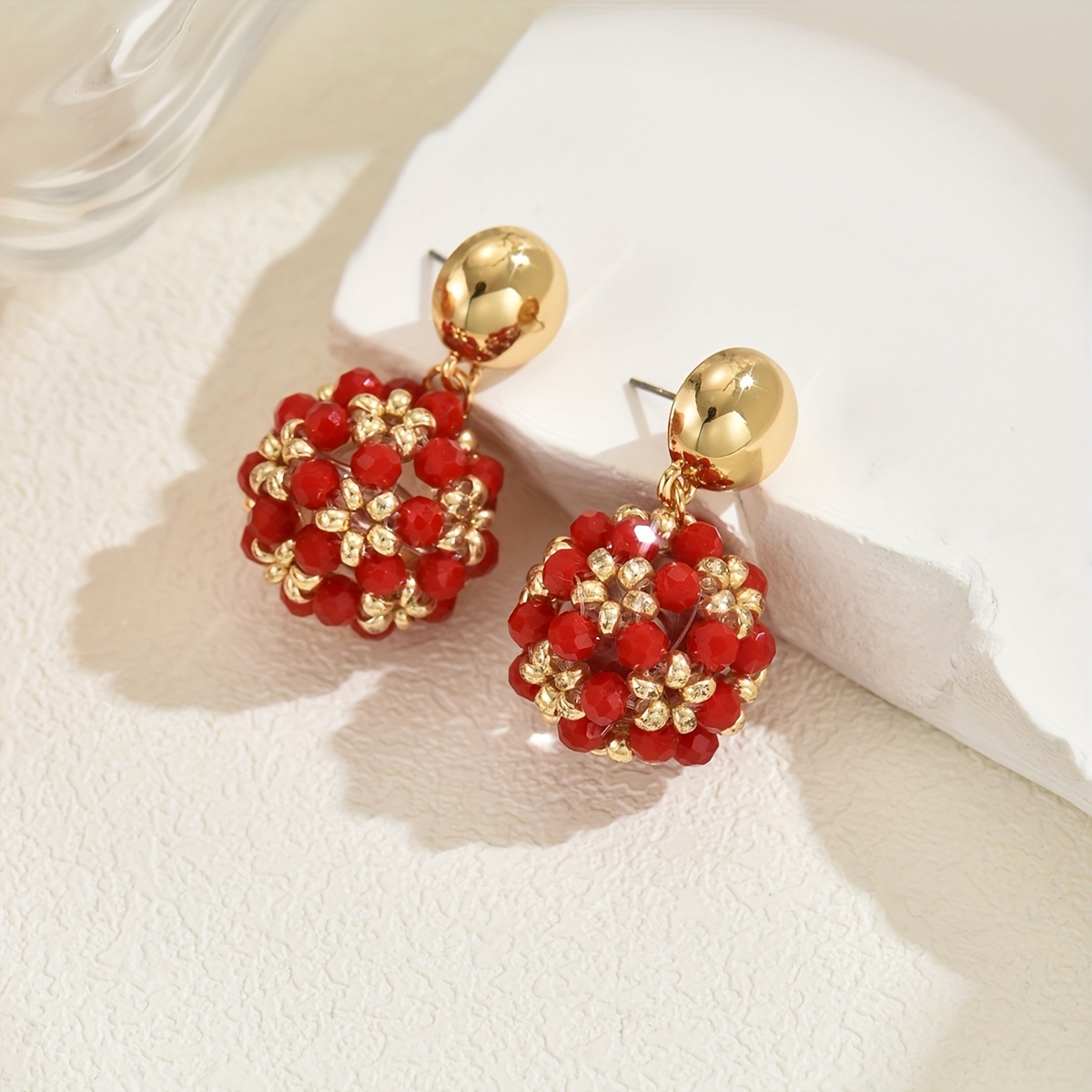 Boho Vacation Style Beaded Earrings Small Ball Retro DIY Dangle Earrings Women'S