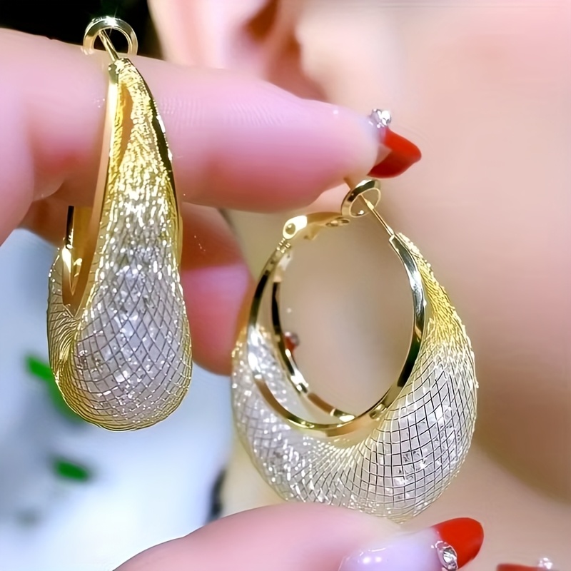 TEMU 1 Par de Aretes de de Malla Hueca de , Versátiles y Elegantes, Suaves y Brillantes, Ideales para a Día, Citas o Regalos de Fiestas