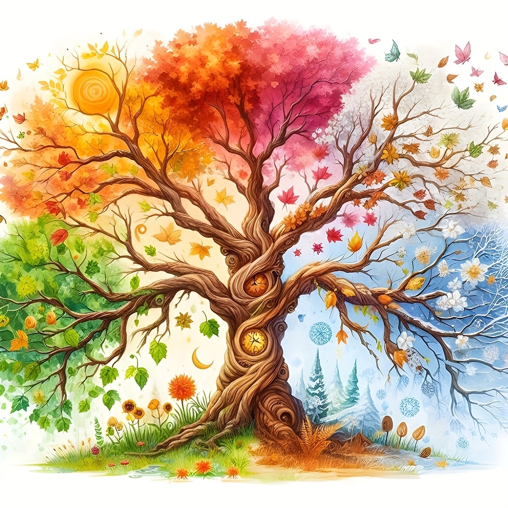 Creative Four Seasons Tree Theme Cross Stitch Painting Kit, DIY Art Needlework