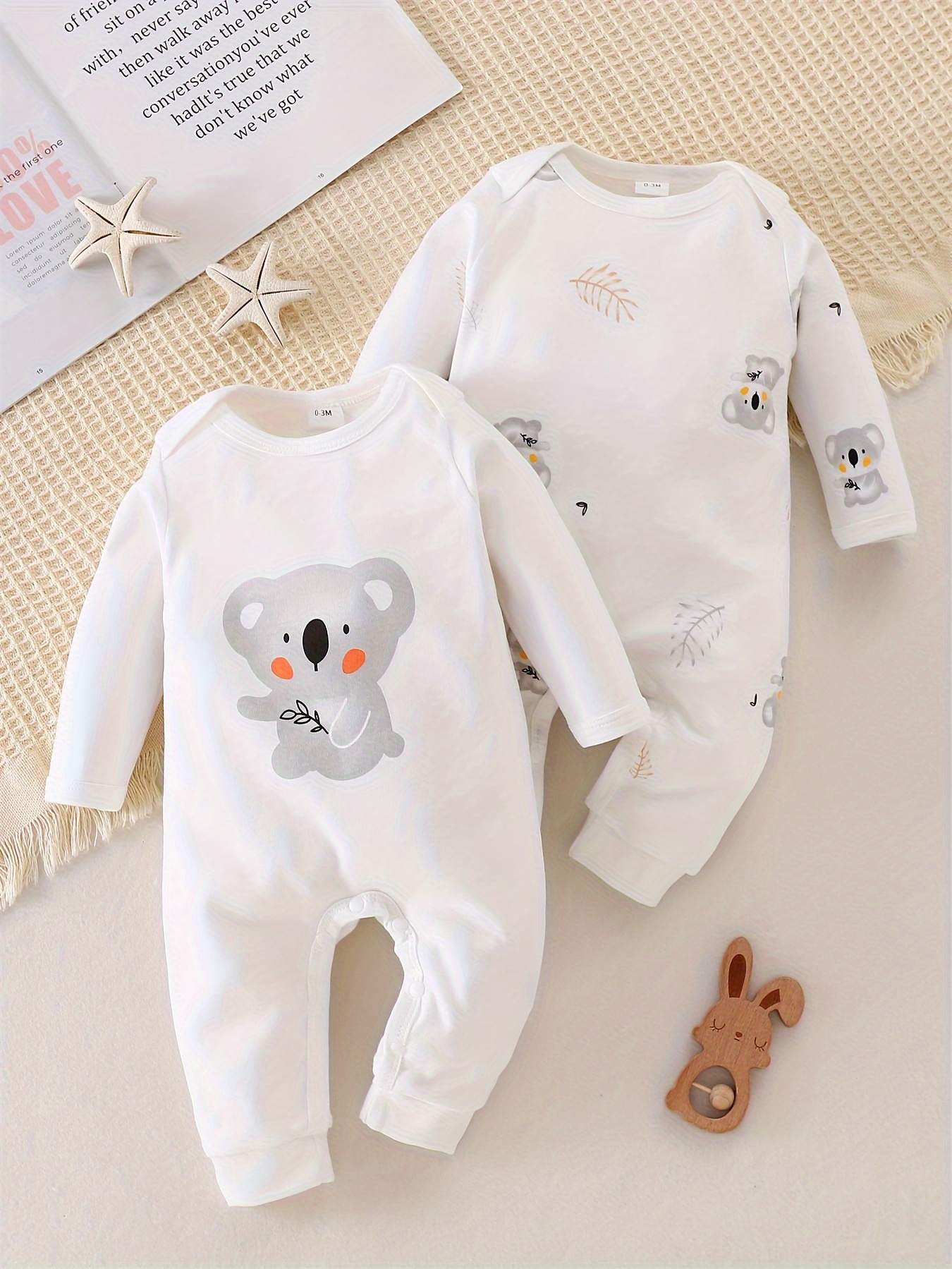 Baby Bodysuit Set with Cute Koala Print, 2pcs Newborn Romper for Autumn and  Winter Outdoor