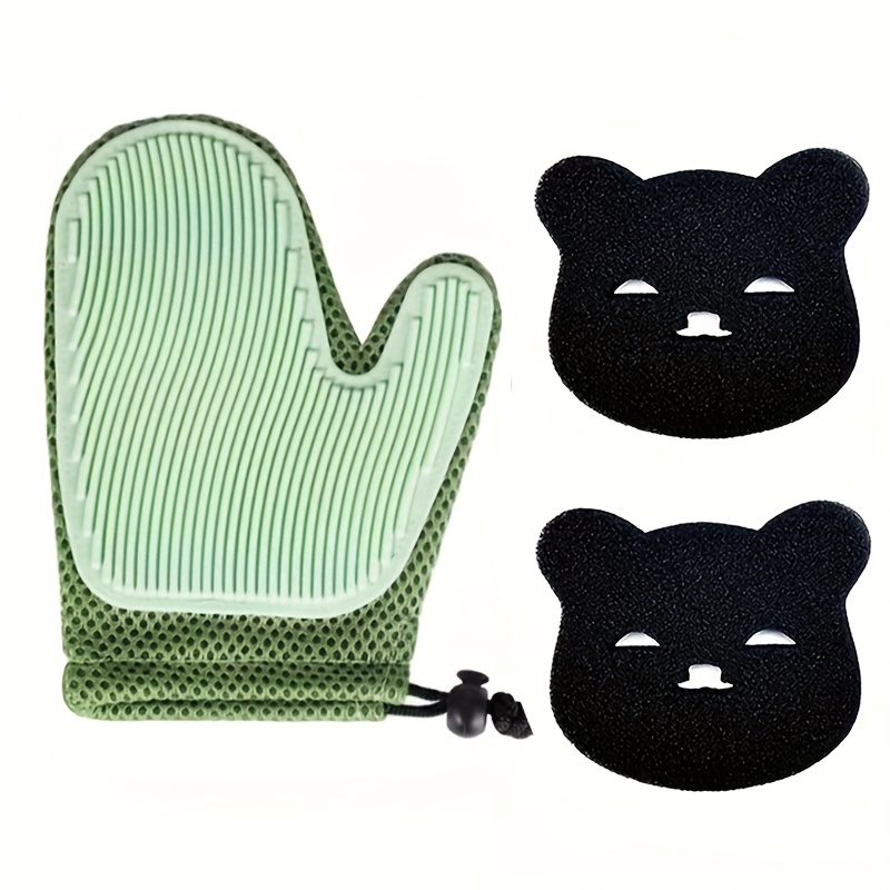 TEMU 3pcs Pet Grooming Glove Set, Double-sided Sticky Surface And Adjustable Cuff Design - Suitable For Cleaning Clothes, Furniture, Car Seats With