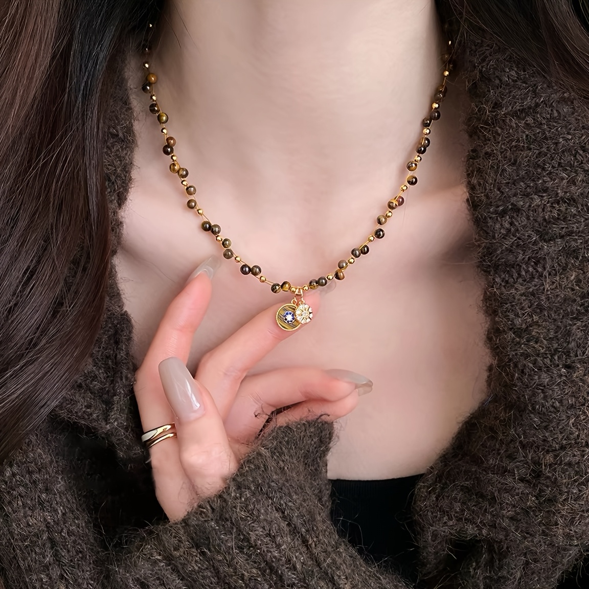 TEMU 1 Collar Retro con Cuentas , Cadena de Clavícula de Lujo Premium, Joyería para Mujer