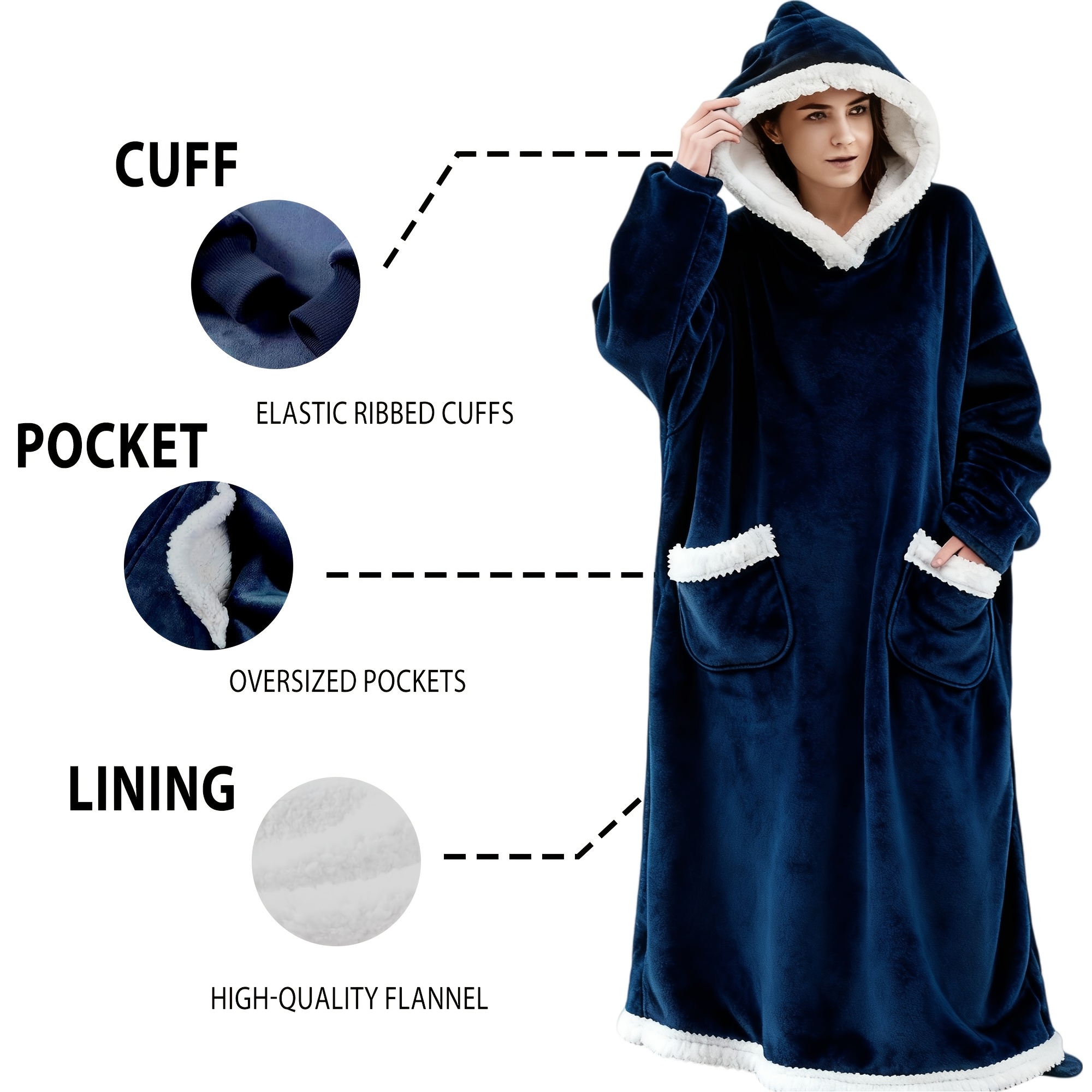 TEMU Thick Warm Flannel Wearable Blanket Hoodie/ Warm Solid Color Floor Socks Non-slip Plush Coral Fleece Socks Extra Long Oversized Giant Blanket