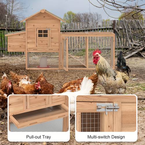 outdoor wooden rabbit hutch and chicken coop featuring a run and a roof without battery