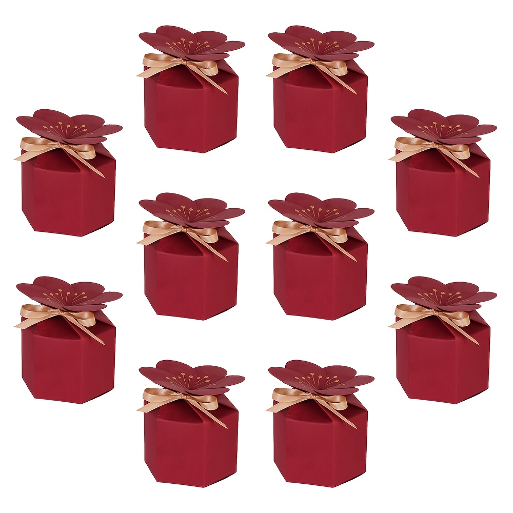 TEMU Gift For Her/him 10pcs Multicolor Hexagon Gift Boxes With Flower Lid & Satin Ribbon Bow Suitable For Wedding, Bridal Shower, Party Favor Boxes -