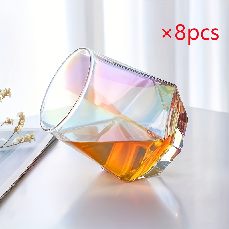 Image of 8pcs Multicolor Hexagonal Glass Set - 310ml/10.9oz - Reusable Transparent Rainbow Drinking Glasses, Ideal For Whiskey, Cocktails, And Home Bar Decor - Perfect Gift For Weddings, Birthdays, And Parties