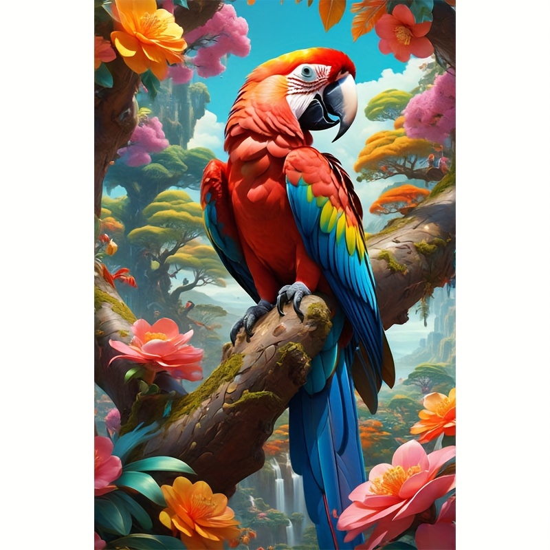 

Diy 5d Diamond Painting Kit - Parrot On A Branch | Full Drill Round Diamonds | Canvas Art For Living Room & Bedroom Decor (tools Included, Frame Not)