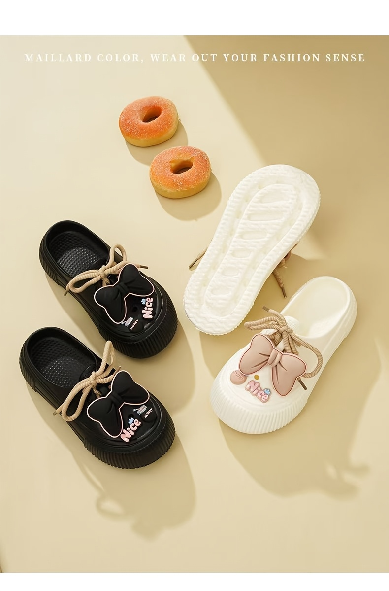 Perfect for Easter Gifts, Essential for Parties, 2025 Summer New Arrival, Japanese and Korean Style Slip-On Non-Slip Women's Sandals with Bow Detailing, Thick Sole Elasticity, Lightweight Breathable, Suitable for Home, Outdoor, Office, and Gatherings