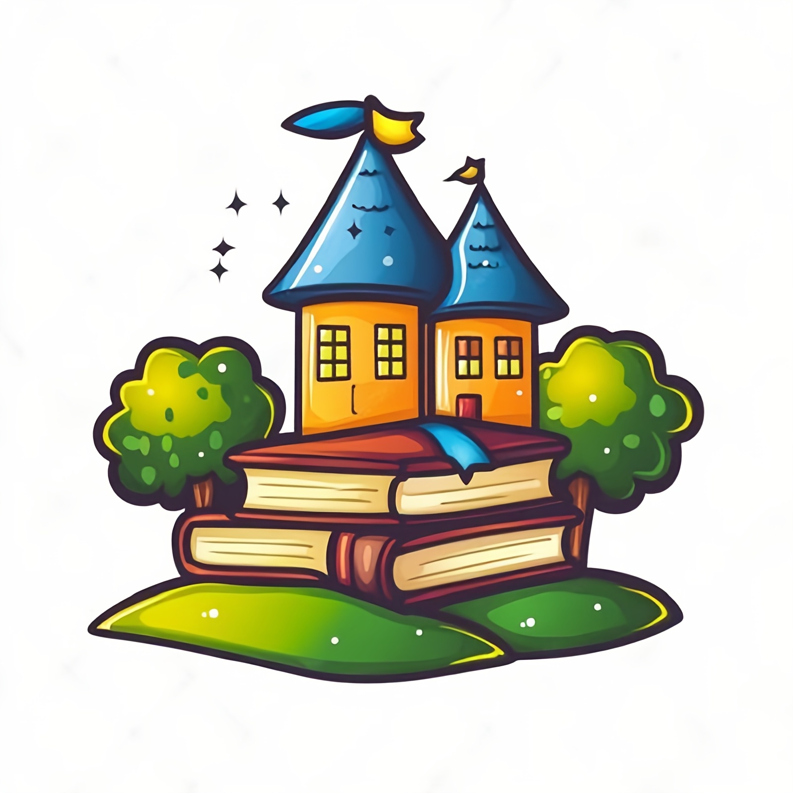 Cross-Stitch Printing Kit, 'Book Stack Castle' Design for Beginners