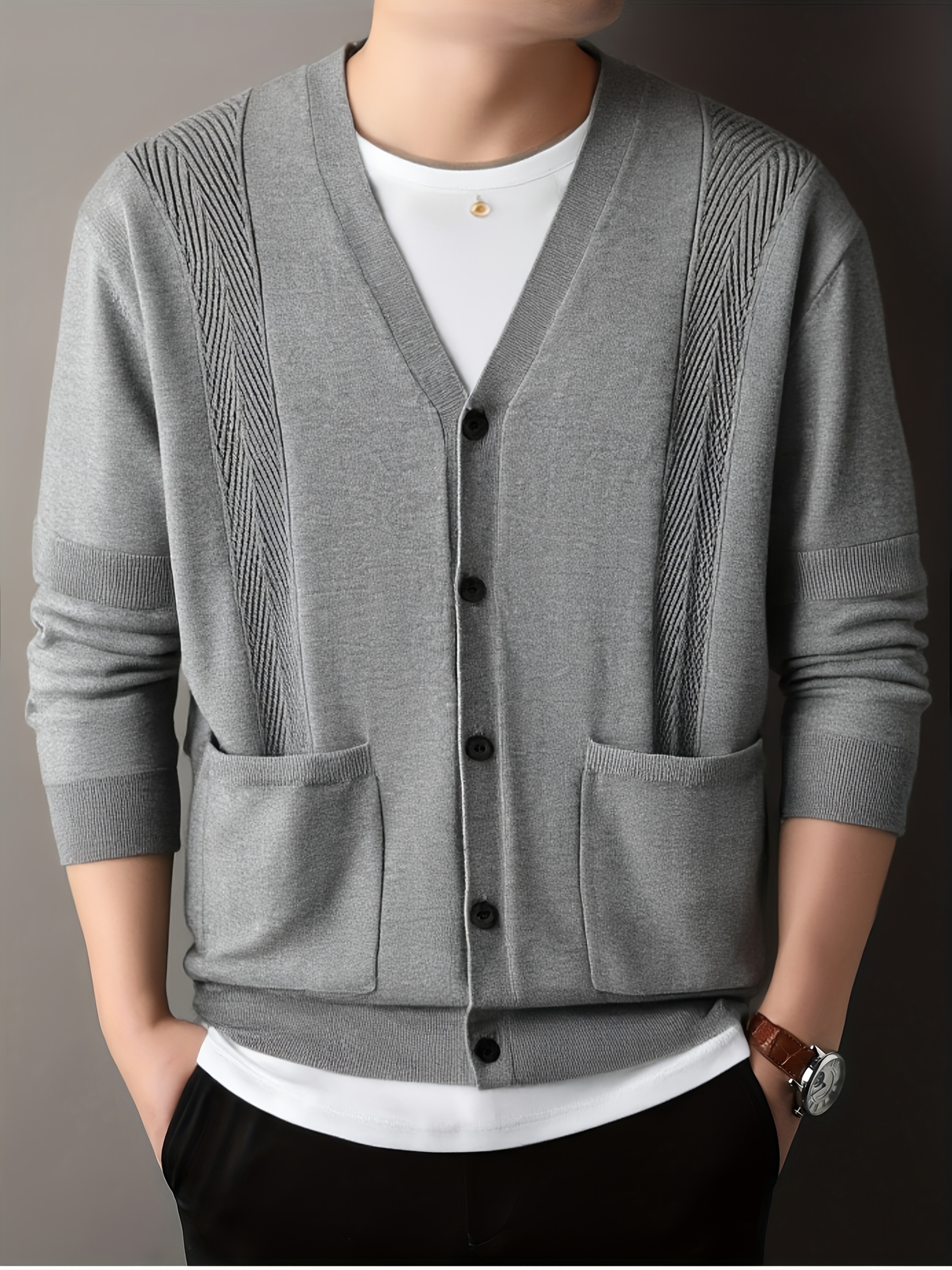 men's casual design cardigan vertical thickened long sleeved