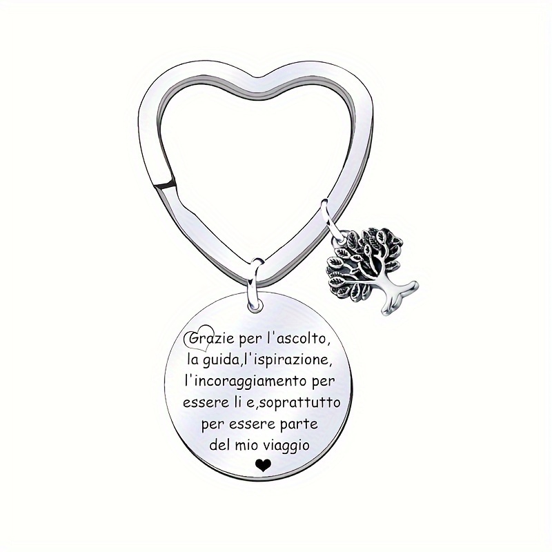 

Stainless Steel Heart-shaped Keychain With Tree Of Life Pendant For Teachers, Engraved Inspirational Message, Thanksgiving Day Gift, Ladies Key Ring With Ring Buckle - Single Piece