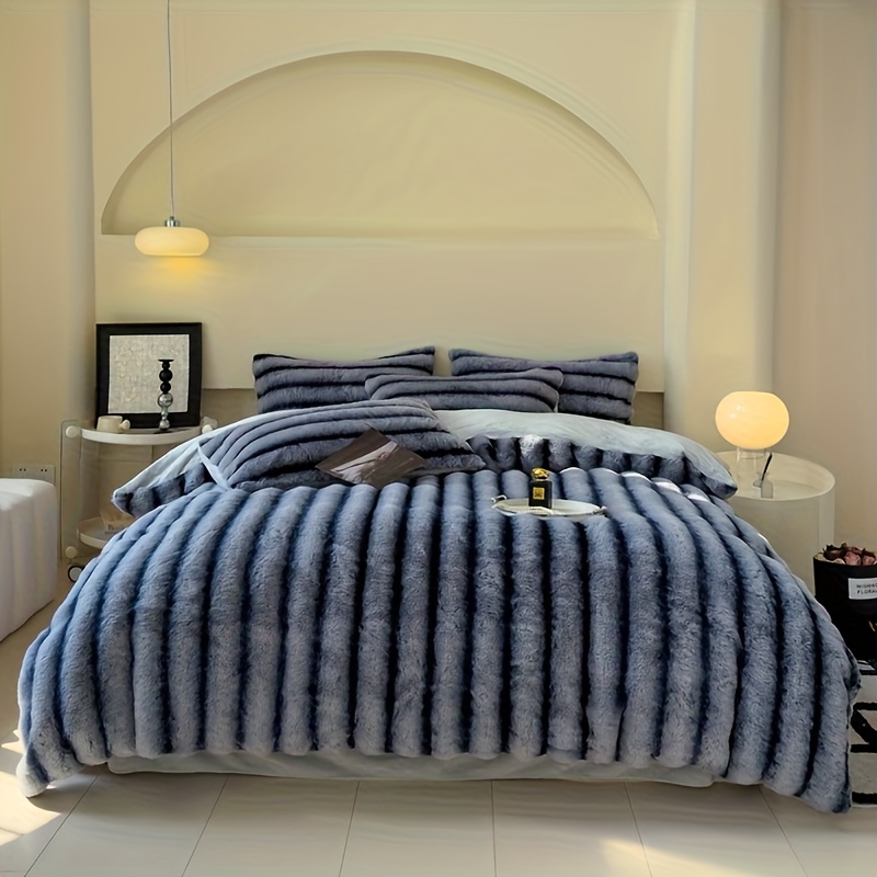 High Luxury Thick Striped Rabbit Like Plush Blanket, Autumn and Winter Thick Bed Blanket Cover, Skin Friendly and Comfortable, Providing All Day Warmth and Comfort, Suitable for Sofas, Beds, Offices and Travel, Multi-purpose Blankets, Holiday Gifts - Image 13