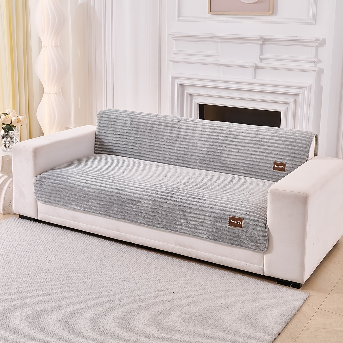 TEMU 2pcs Modern Decorative Art Thick Plush Sofa Cover English Label Soft Plush Fabric Non-slip Suitable For Easy Washable Fits 3 4 Seater And